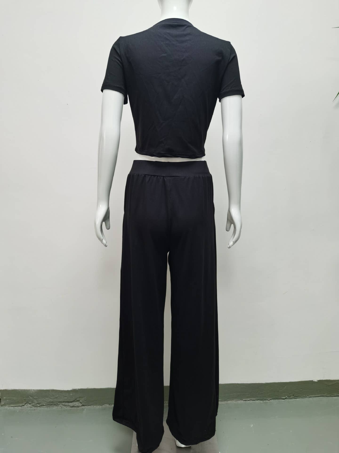 SHORT TOP WIDE LEG PANTS TWO-PIECE SET