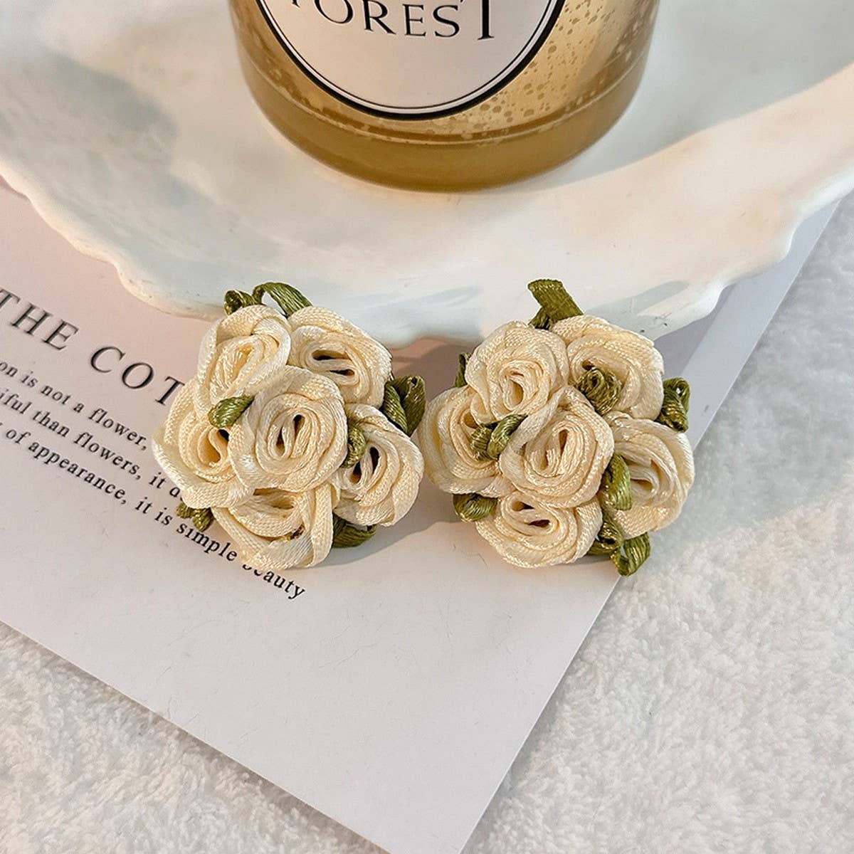 Handmade Rose Chic Fresh Fabric Stud Earrings