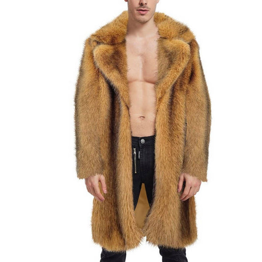 Warm Men's Faux Fur Coat Long Winter Jacket