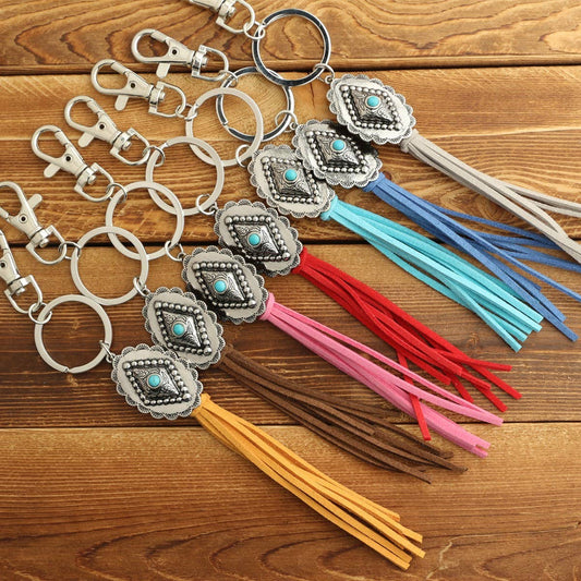 Boho DiamondKeychain withTassel and TurquoiseCharm_CWAB5082