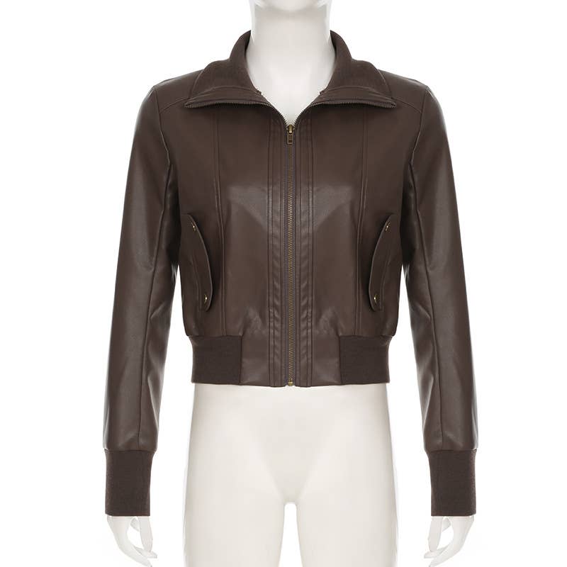 VINTAGE LOOSE JACKET JACKET ZIPPER LEATHER WAIST