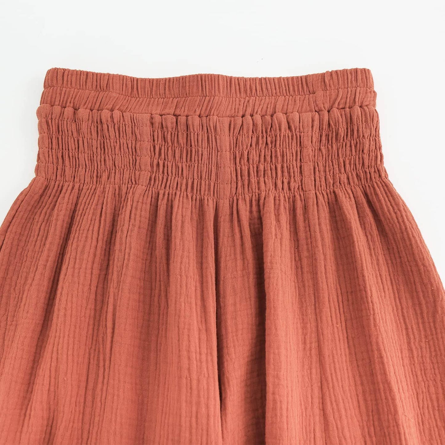 ELASTIC HIGH-WAISTED COTTON WIDE-LEG PANTS