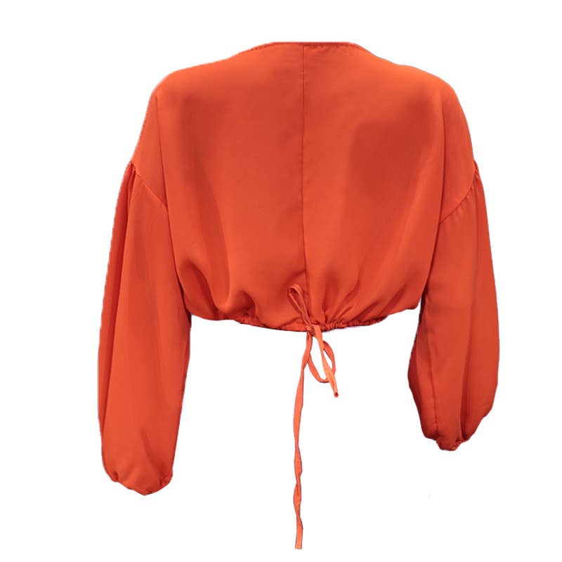 SOLID COLOR LANTERN LONG SLEEVE SHORT TOP