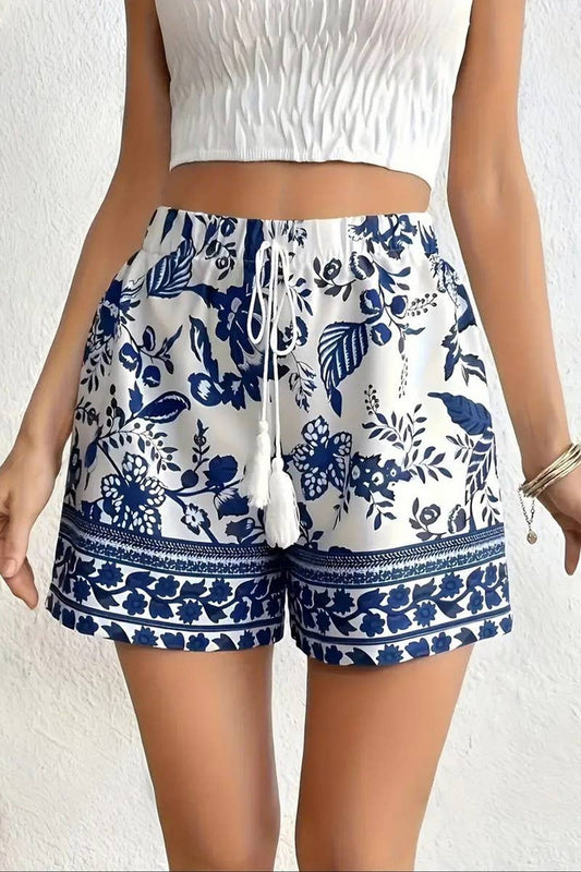 CWBSP0532_CASUAL PRINT LACE-UP LOOSE SHORTS