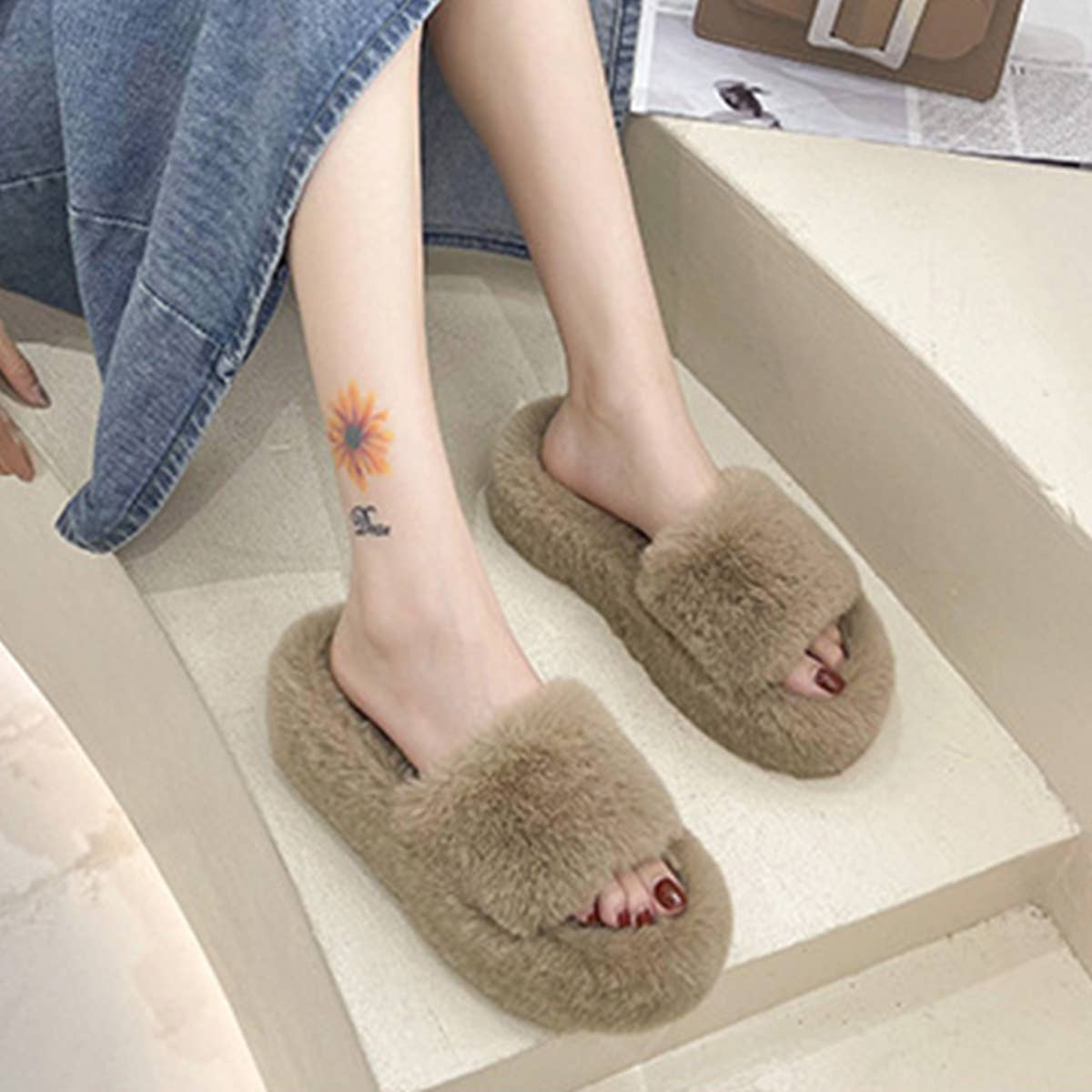 WEAR A THICK BOTTOM OF PLUSH SLIPPERS OUTSIDE