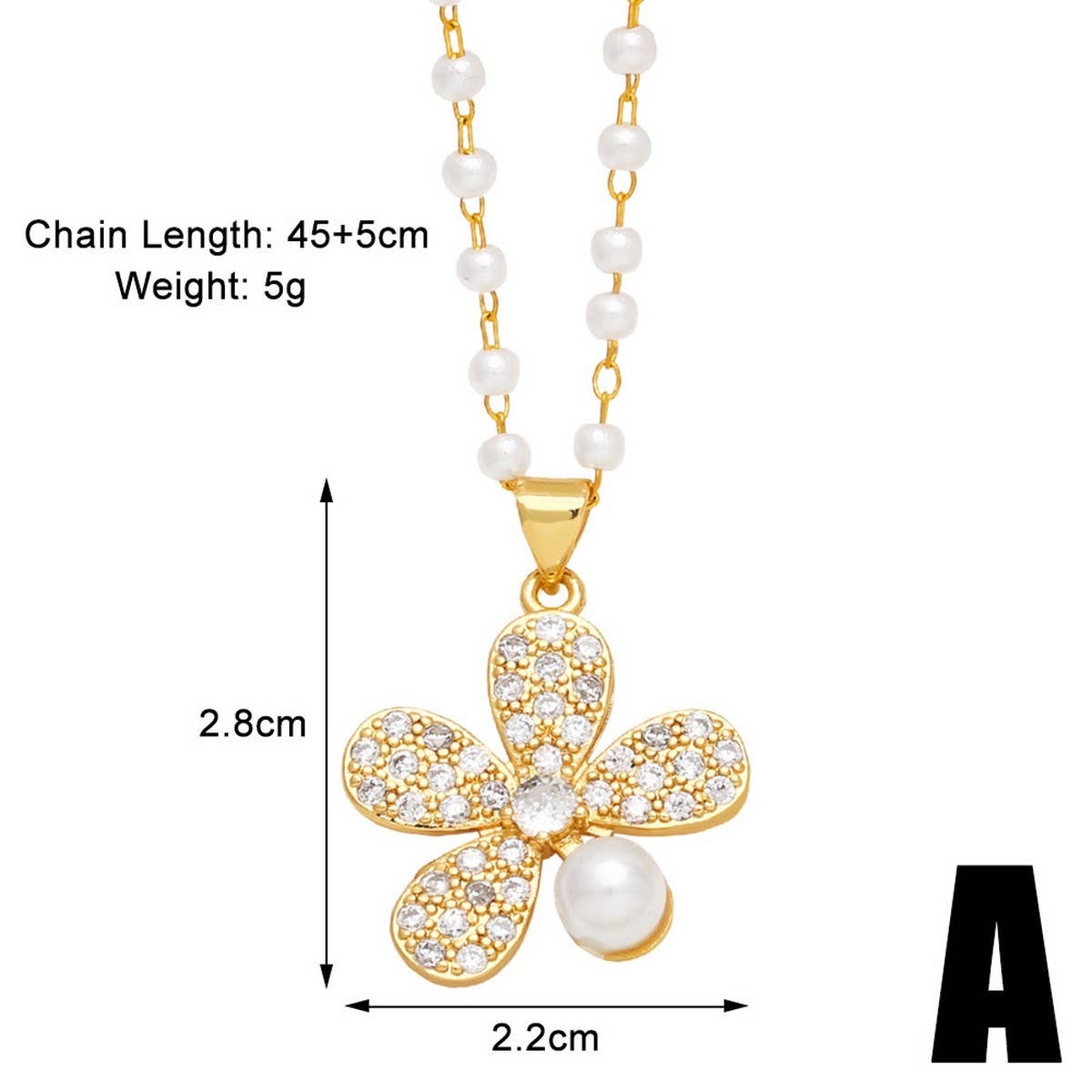FASHIONABLE DIAMOND INLAID FLOWER PEARL NECKLACE