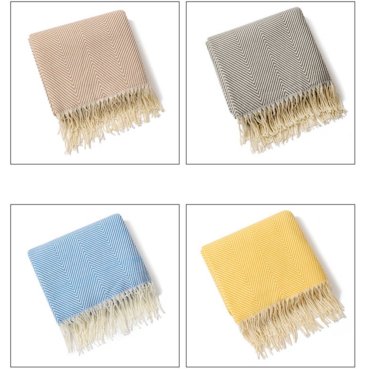 LIGHTWEIGHT COZY WOVEN BLANKET WITH TASSELS