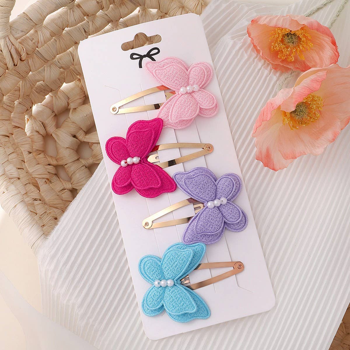 Double-Layer Pearl Bow Hair Clip Set for Kids