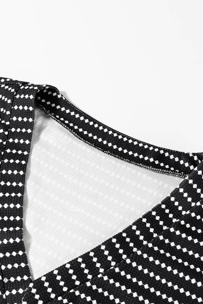 LOOSE HIGH WAIST STRIPED PRINT V-NECK DRESS