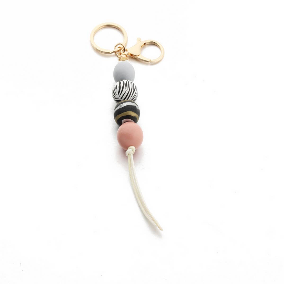 Leopard Wood Bead Keychain with Mini Tassel