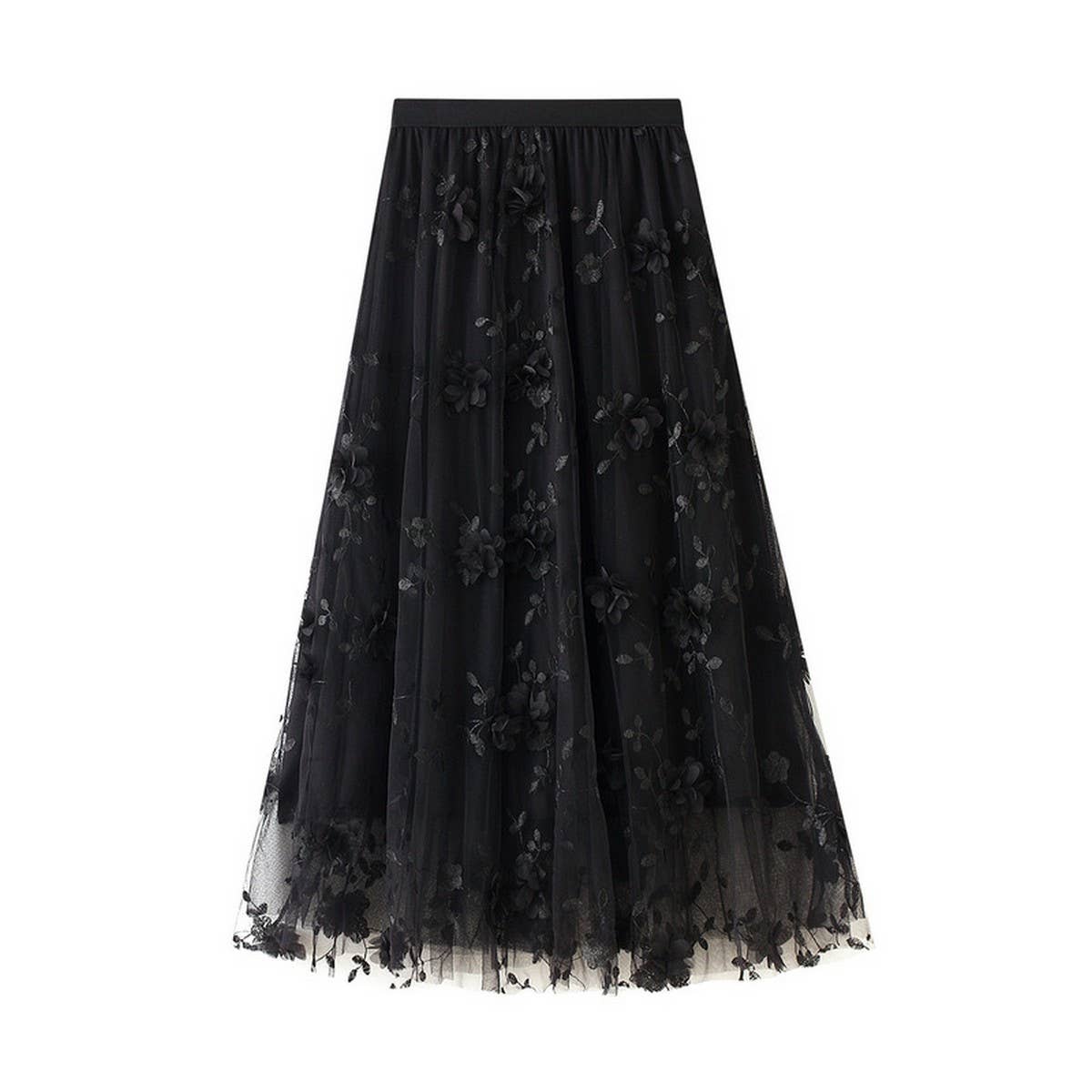 Embroidered Tulle A-Line Maxi Skirt Plus Size