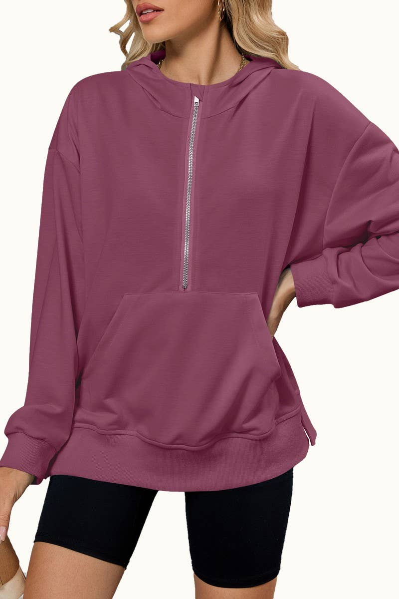 CWOHOL1120_HOODED ZIP UP POCKET LONG SLEEVE SWEATSHIRT