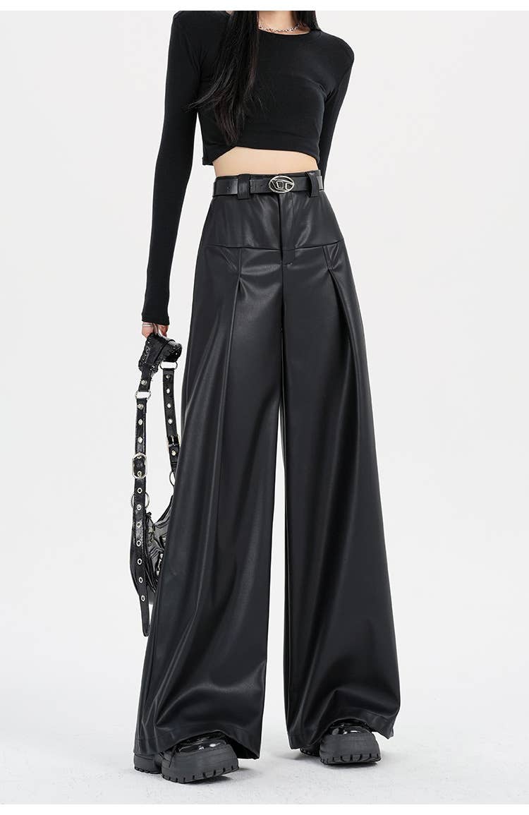 Retro and versatile casual PU leather pants