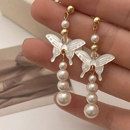 NEW NATURAL MOTHER-OF-PEARL BUTTERFLY EARRINGS