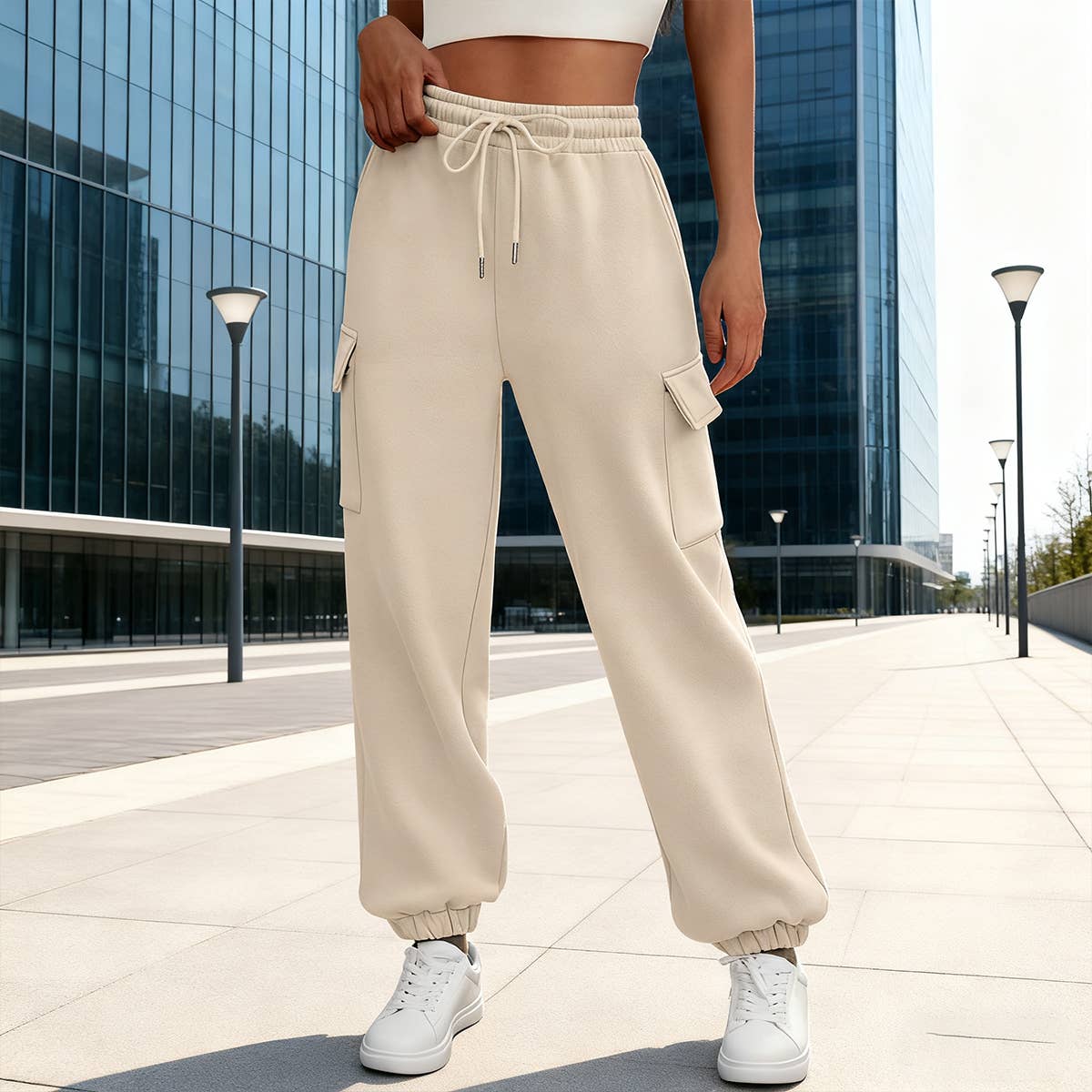 Solid-color straight-leg wide-leg sweatpants