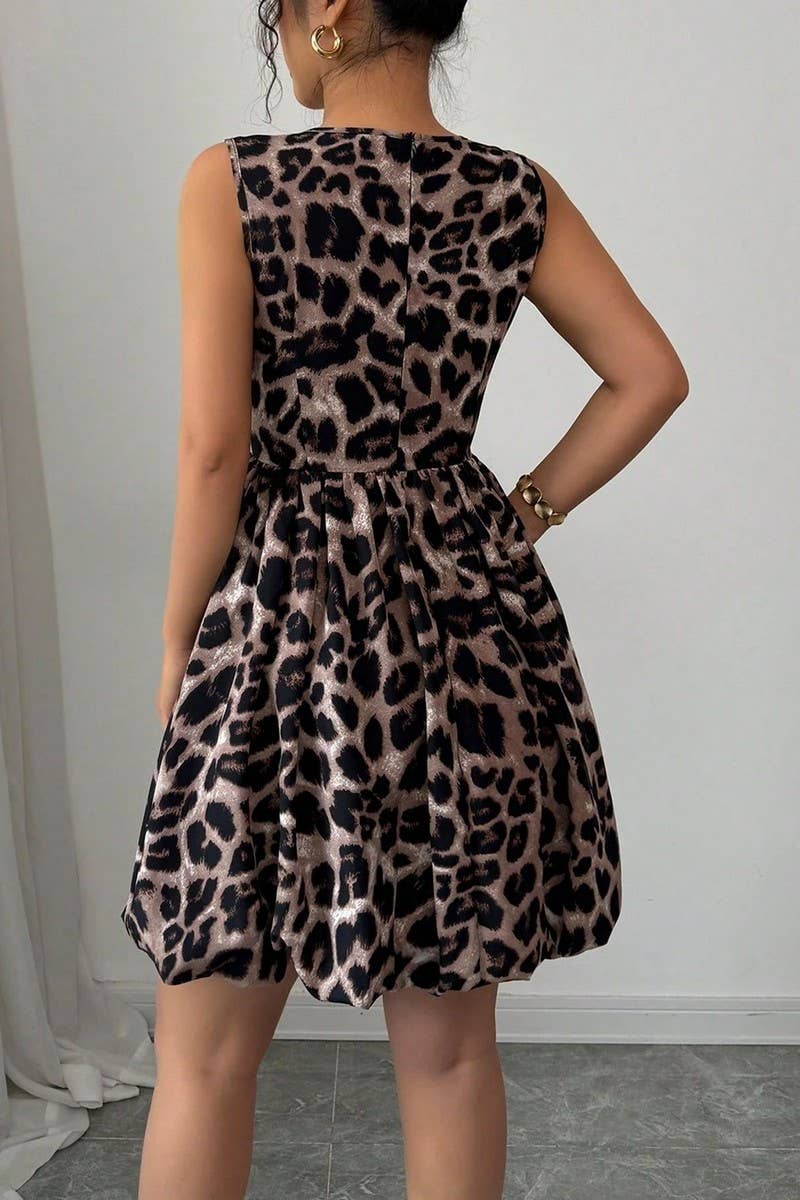 CWDSD8243_BOLD LEOPARD FLORAL APPLIQUE SLEEVELESS DRESS