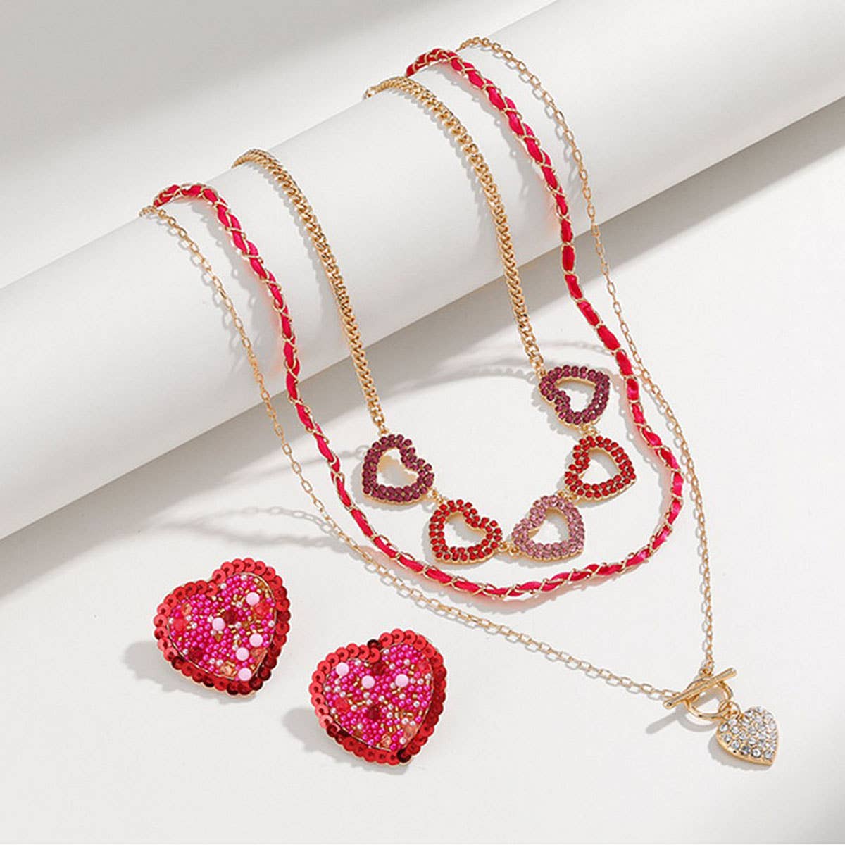 NEW LOVE PEACH STACKING NECKLACE SET FOR WOMEN