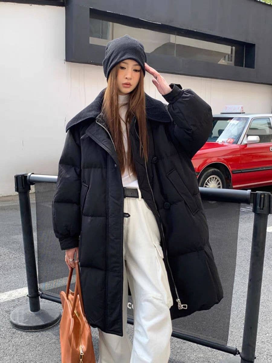 Long knee-length cotton-padded loose jacket