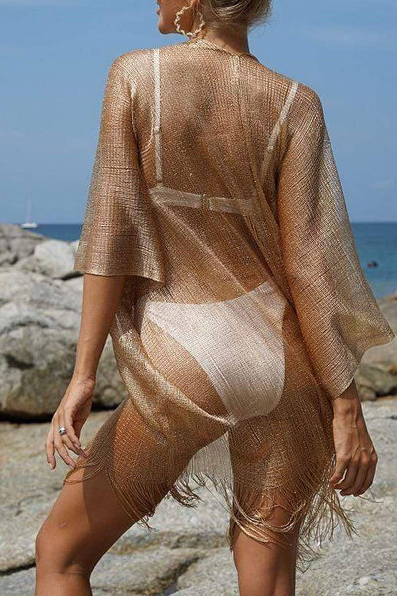CWTBLL3669_SILVER RIBBON SLEEVES SLIT SHAWL BEACH COVER-UP