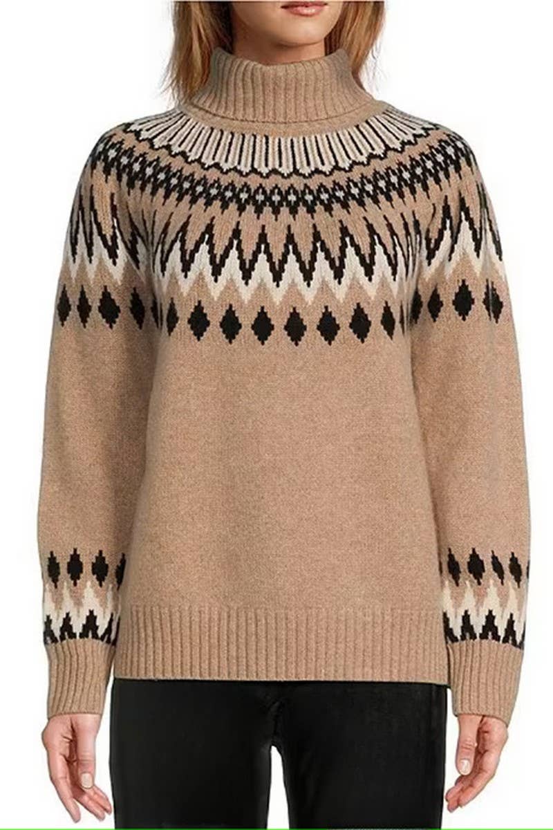 CWOSWL07656_COLORBLOCK TURTLENECK KNITTED PULLOVER SWEATER