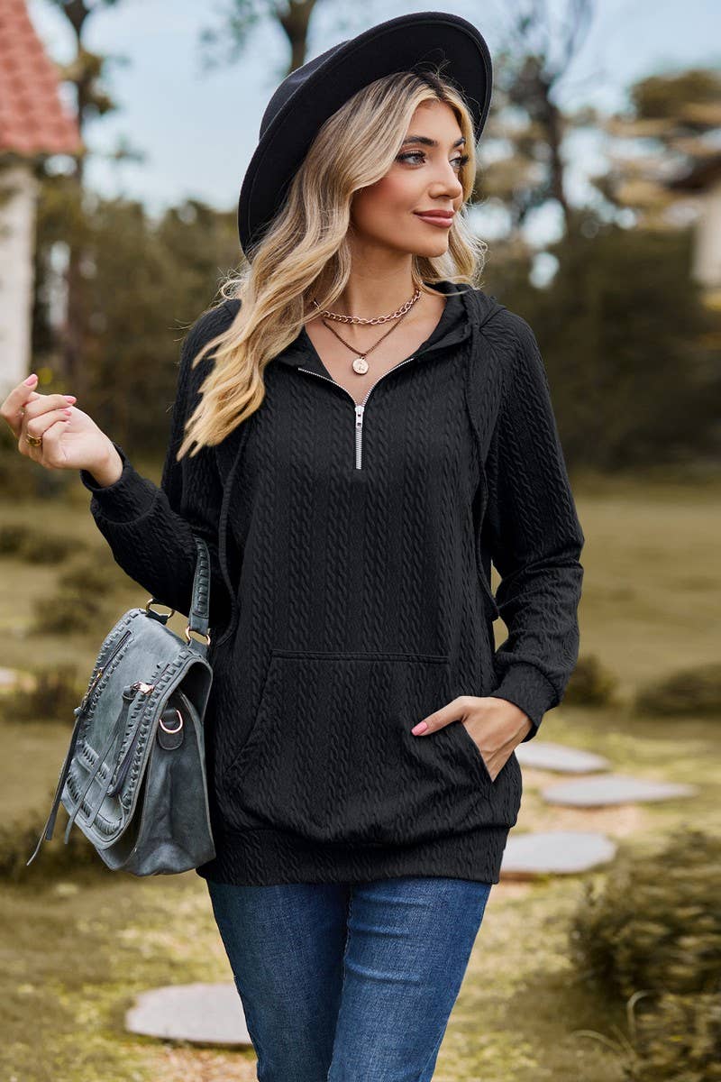 CWOHOL1094_HOODED ZIPPER LOOSE LONG SLEEVE SWEATSHIRT
