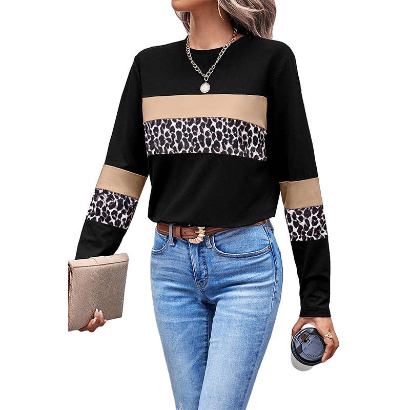 LEOPARD PRINT ROUND NECK CASUAL LOOSE T-SHIRT