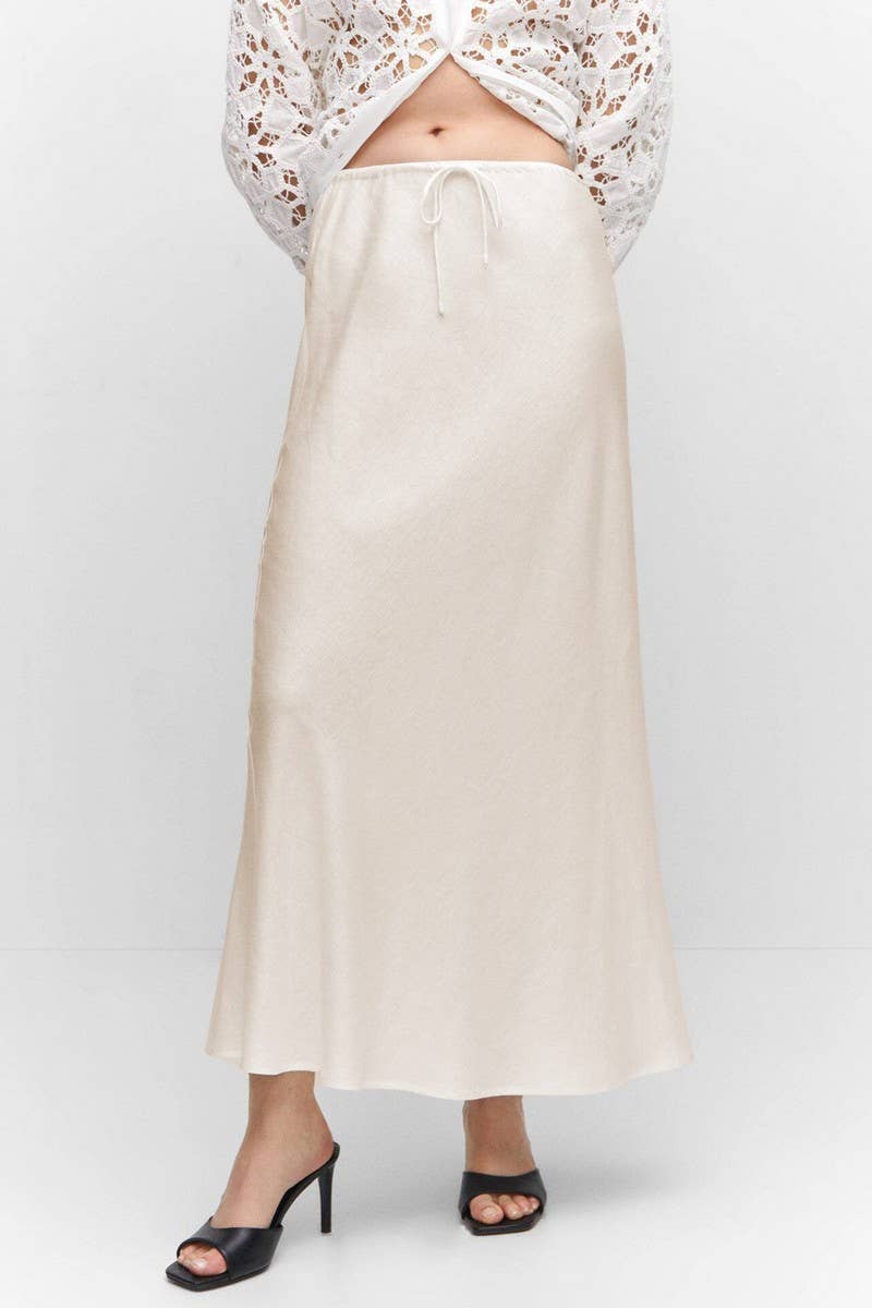 SATIN HIGH WAIST DRAWSTRING SOLID COLOR SKIRT