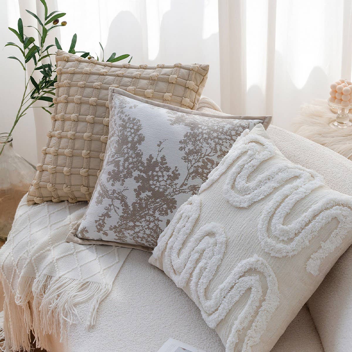 Cream Sofa Cushion Cover for Living Room & Bedroom