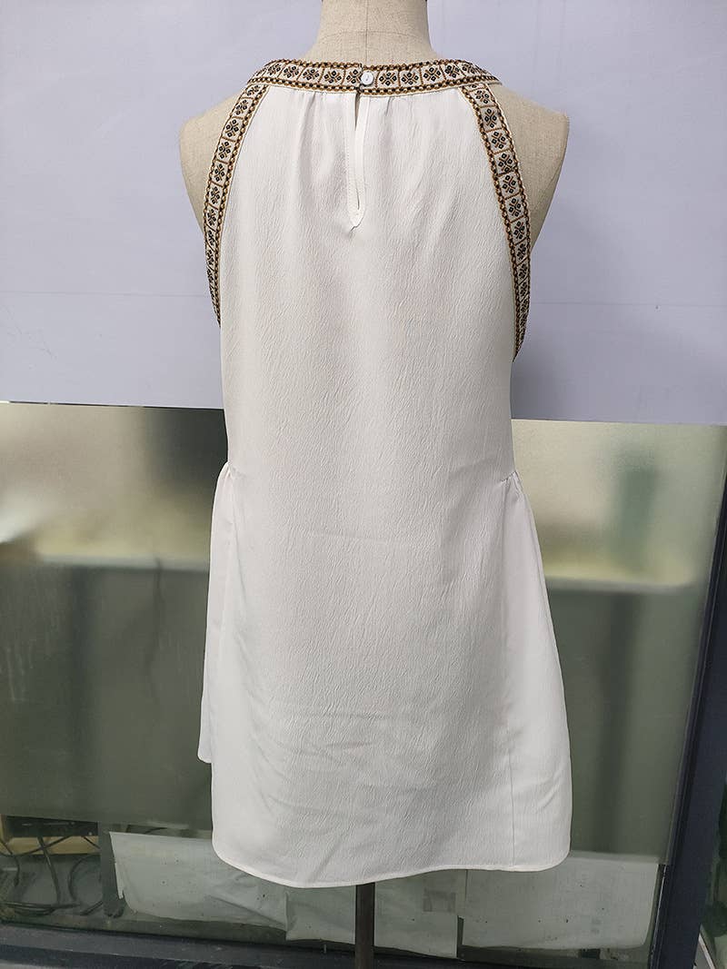 Solid-color dress hollowed-out lace patchwork