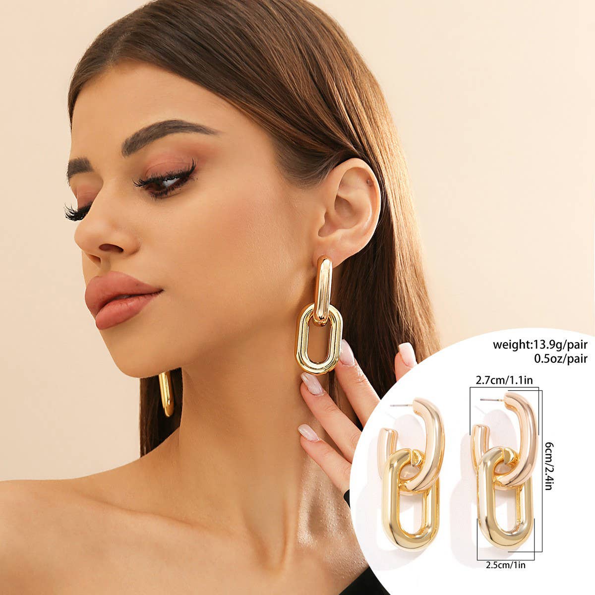METAL WIND CIRCULAR RING THICK CHAIN EARRINGS