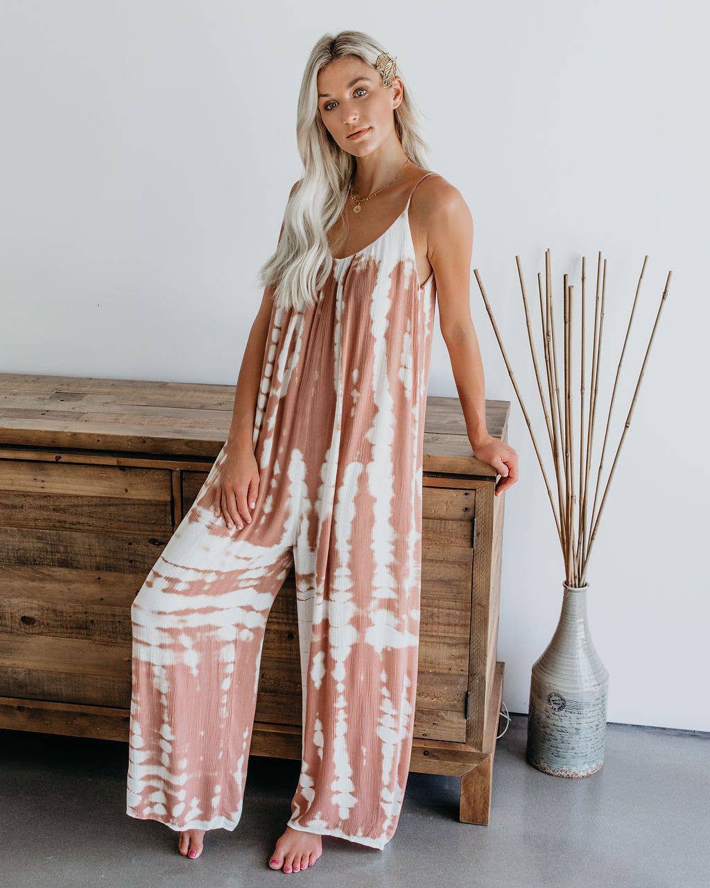 Abstract printed strappy sexy wide-leg jumpsuit