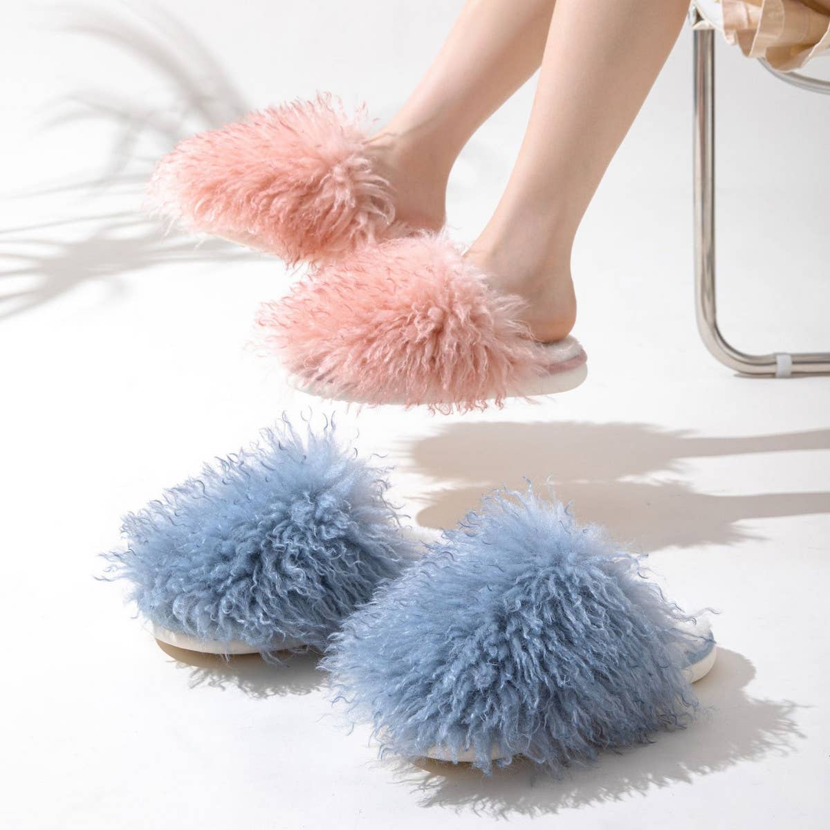 HOME FUR CAP TOE CANDY COLOR COTTON SLIPPERS