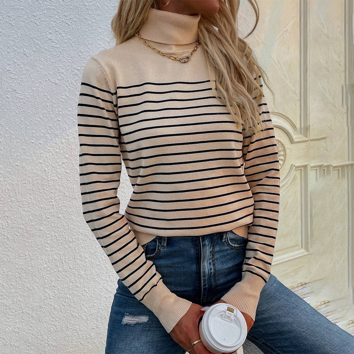 TURTLENECK STRIPED PULLOVER SWEATER