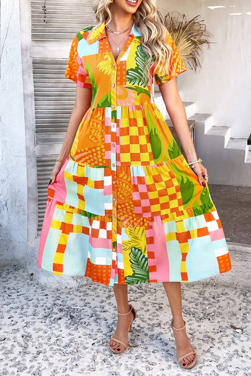 CWDMD5374_CASUAL HOLIDAY HIGH WAIST GEOMETRIC CONTRAST DRESS