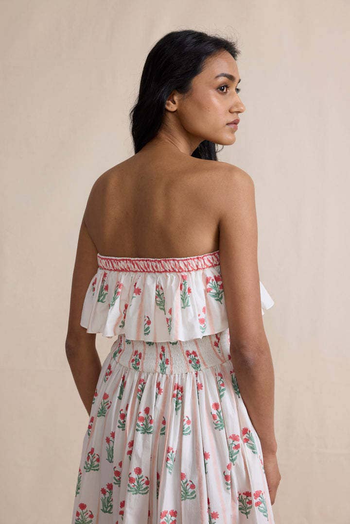 Elegant plant-printed wood ear dress