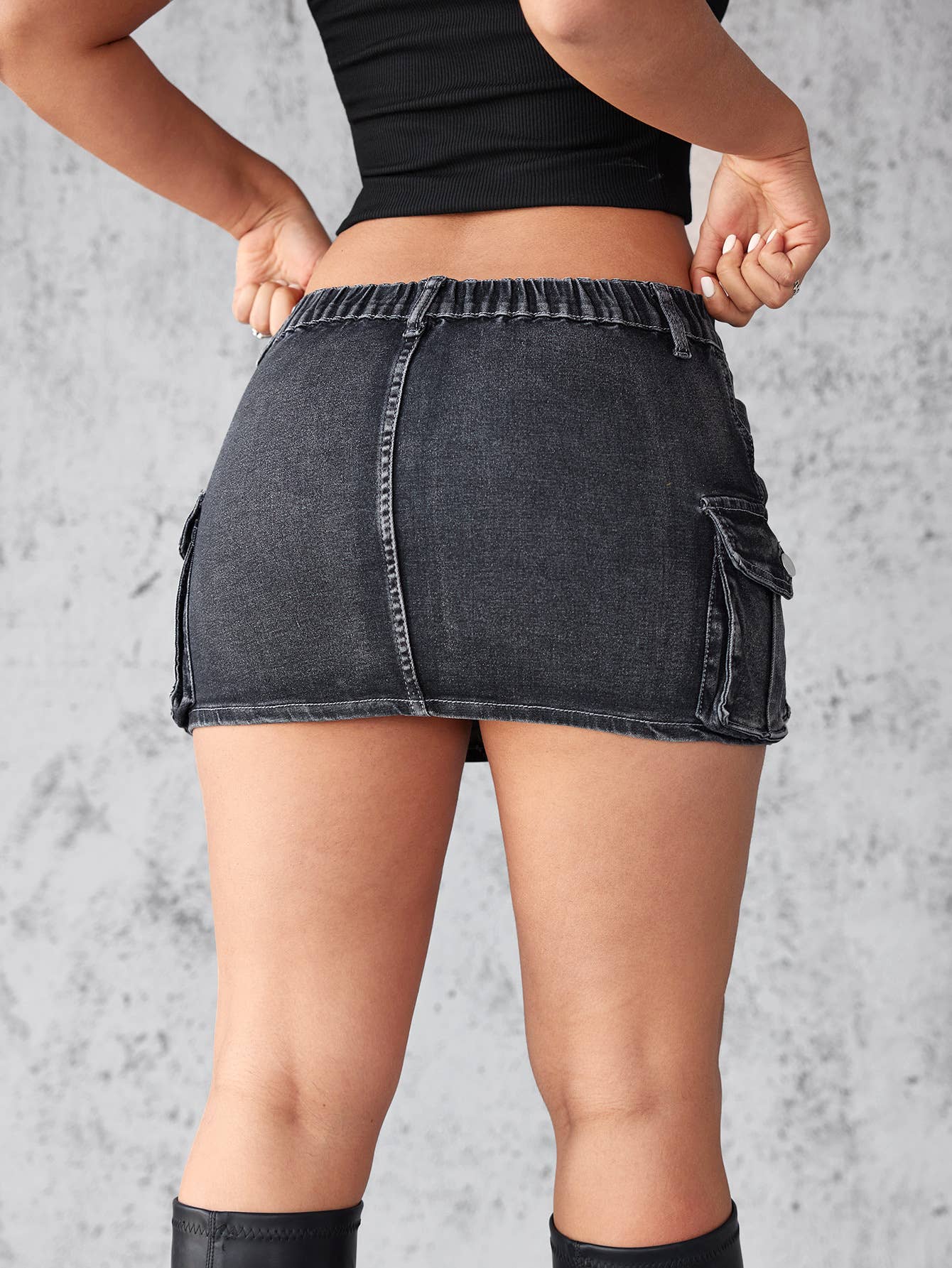 Vintage washed high waist denim mini skirt