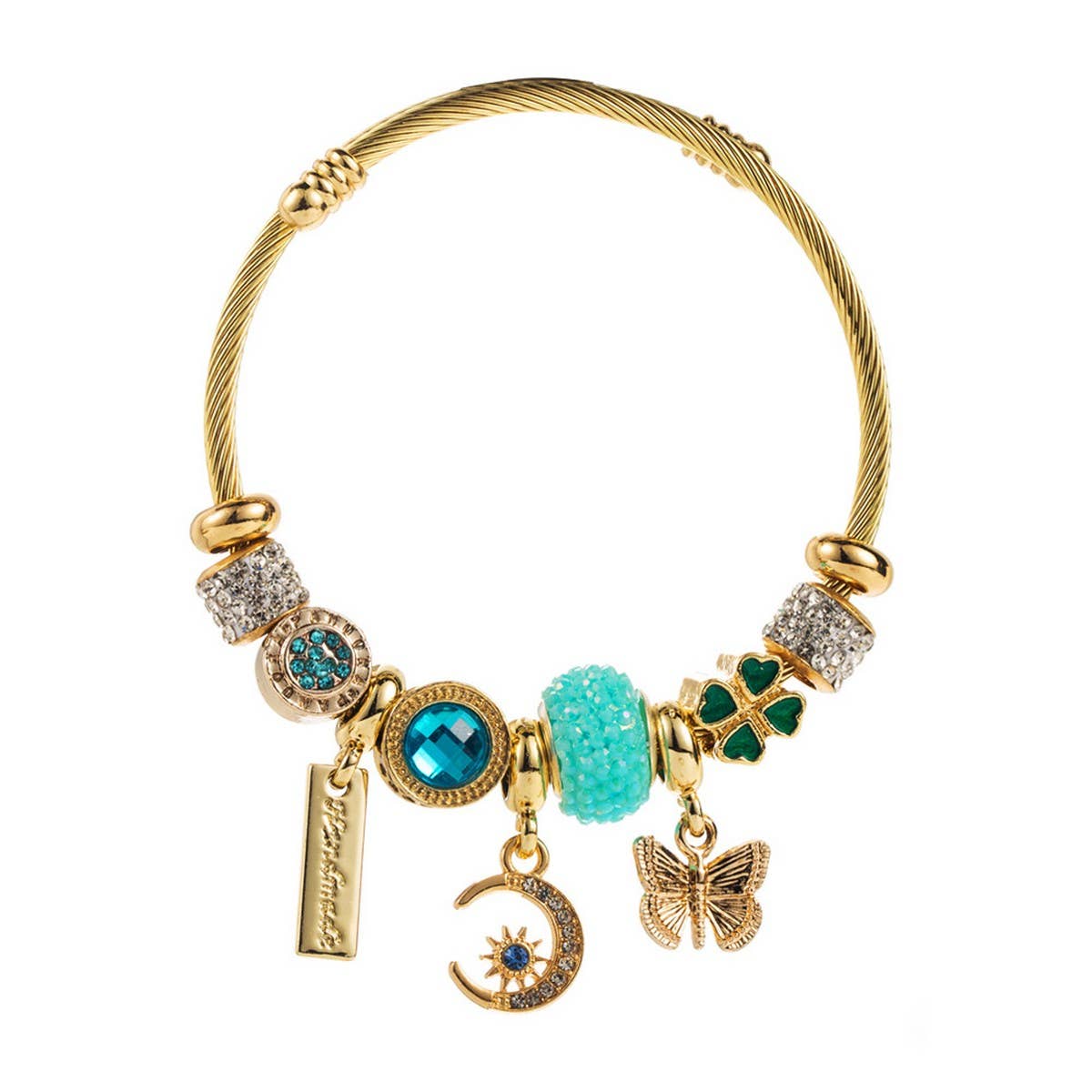 Trendy Moon & Butterfly Stainless Steel Bracelet