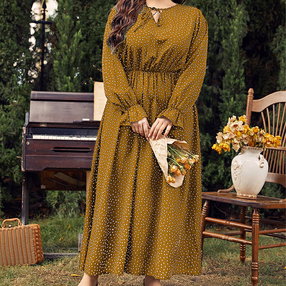 Plus Size Polka Dot Dress ??Loose Long Sleeve Fit_CWDMD5977