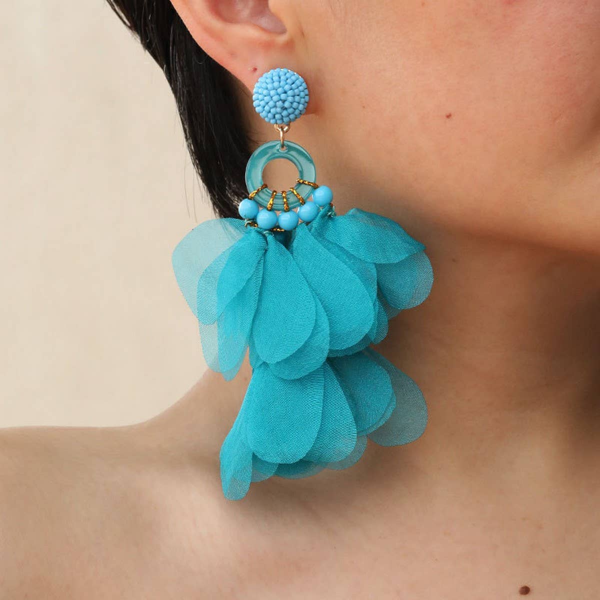 Handmade Long Statement Floral Fabric Earrings