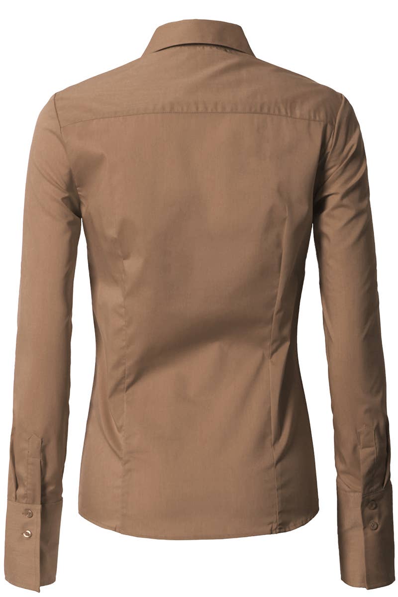 LADIES CASUAL LONG SLEEVE BUTTON UP SHIRT_CWTDSL027