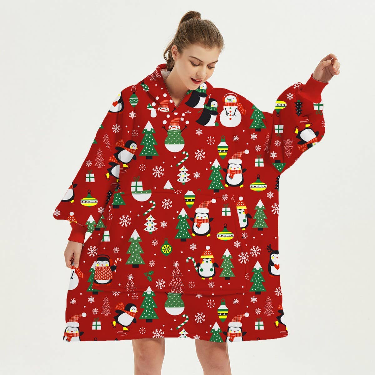 Christmas Reindeer Flannel Hoodie Blanket Gift