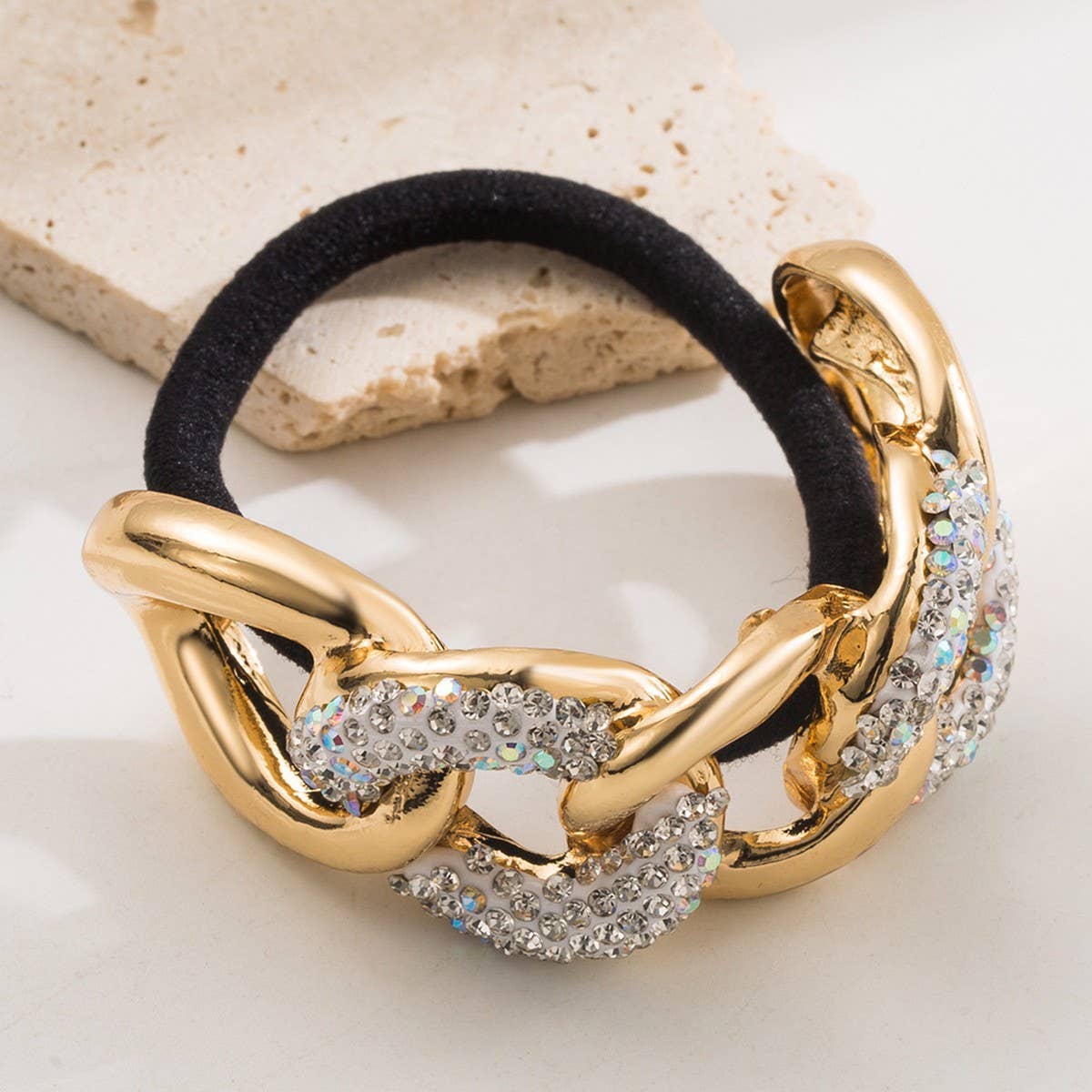 Metallic Rhinestone Elastic Hair Tie for Women