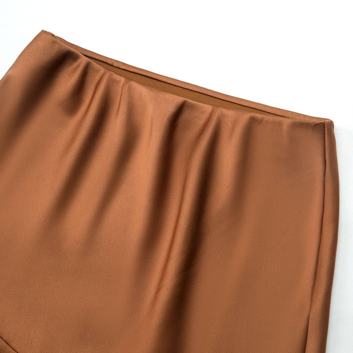 SATIN SKIRT HIGH WAIST ELASTIC SLIT LONG SKIRT