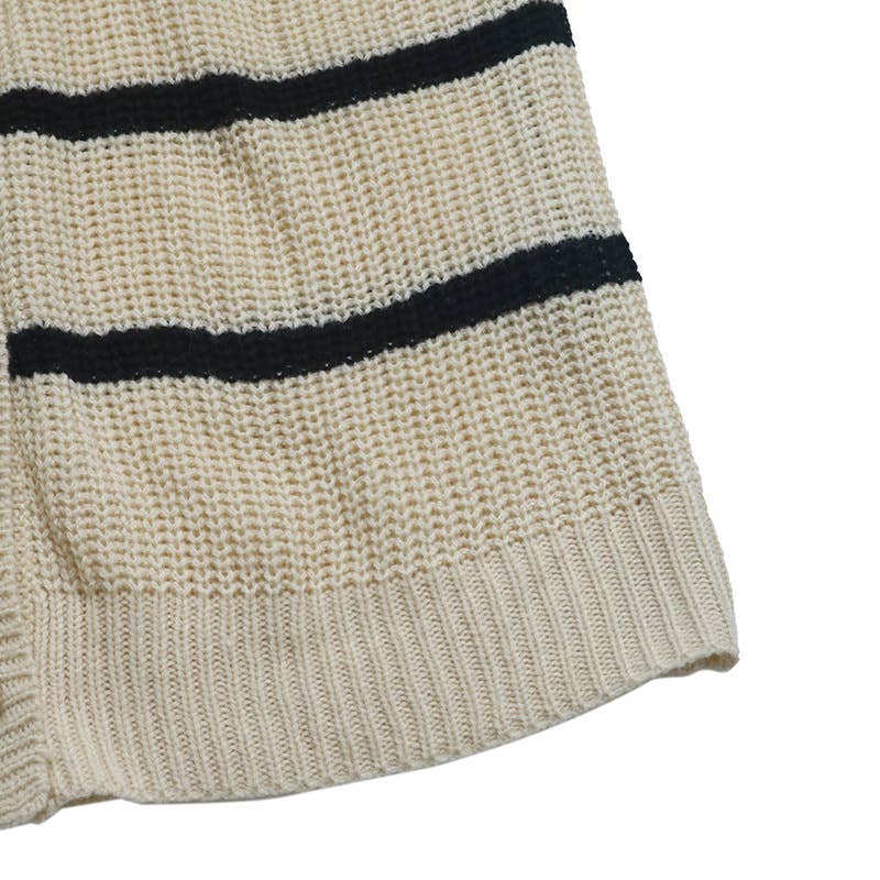 Striped jacquard single-breasted long cardigan