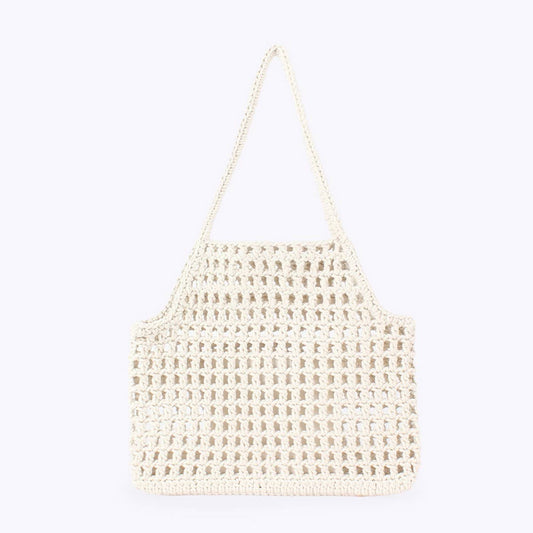 WOVEN HOLLOW - OUT COTTON STRING BEACH TOTE BAG_CWAB4676