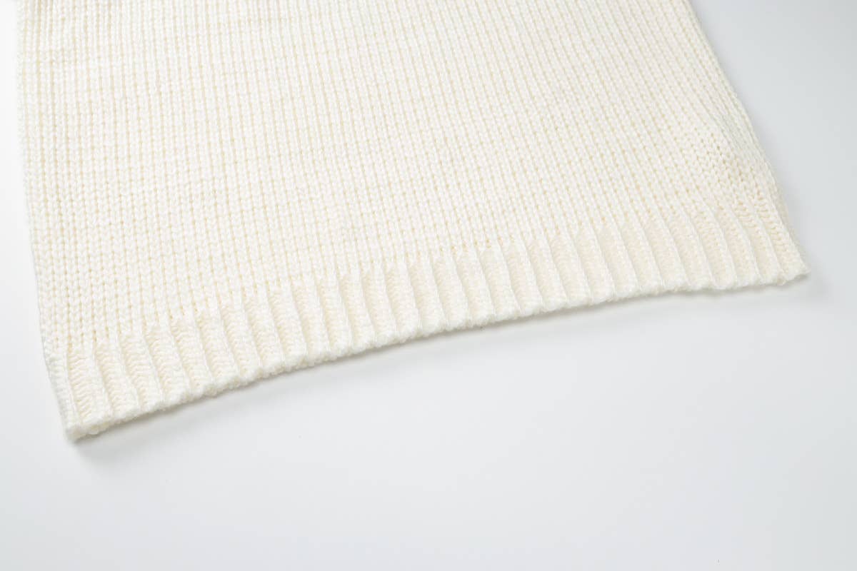 SOLID COLOR SIMPLE LOOSE V-NECK KNIT SWEATER