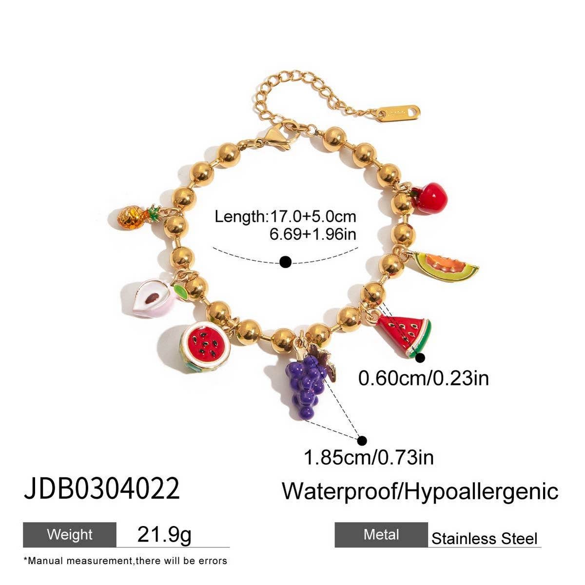 Elegant 18KGold StainlessSteel Fruit CharmBracelet