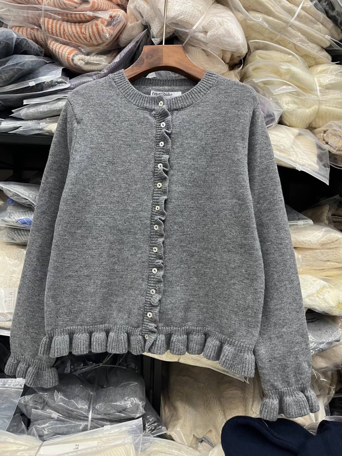 STYLISH CASUAL LAYERED EMBELLISHED CREW-NECK COAT