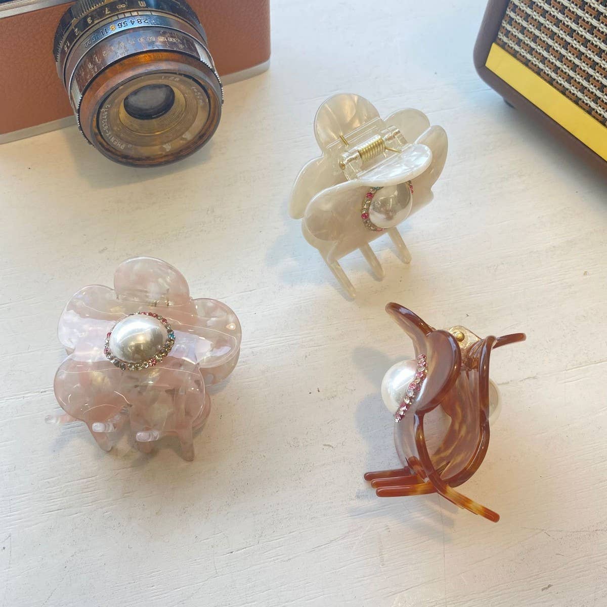 Floral Hair Clip Pearl and Rhinestone Petal Clip