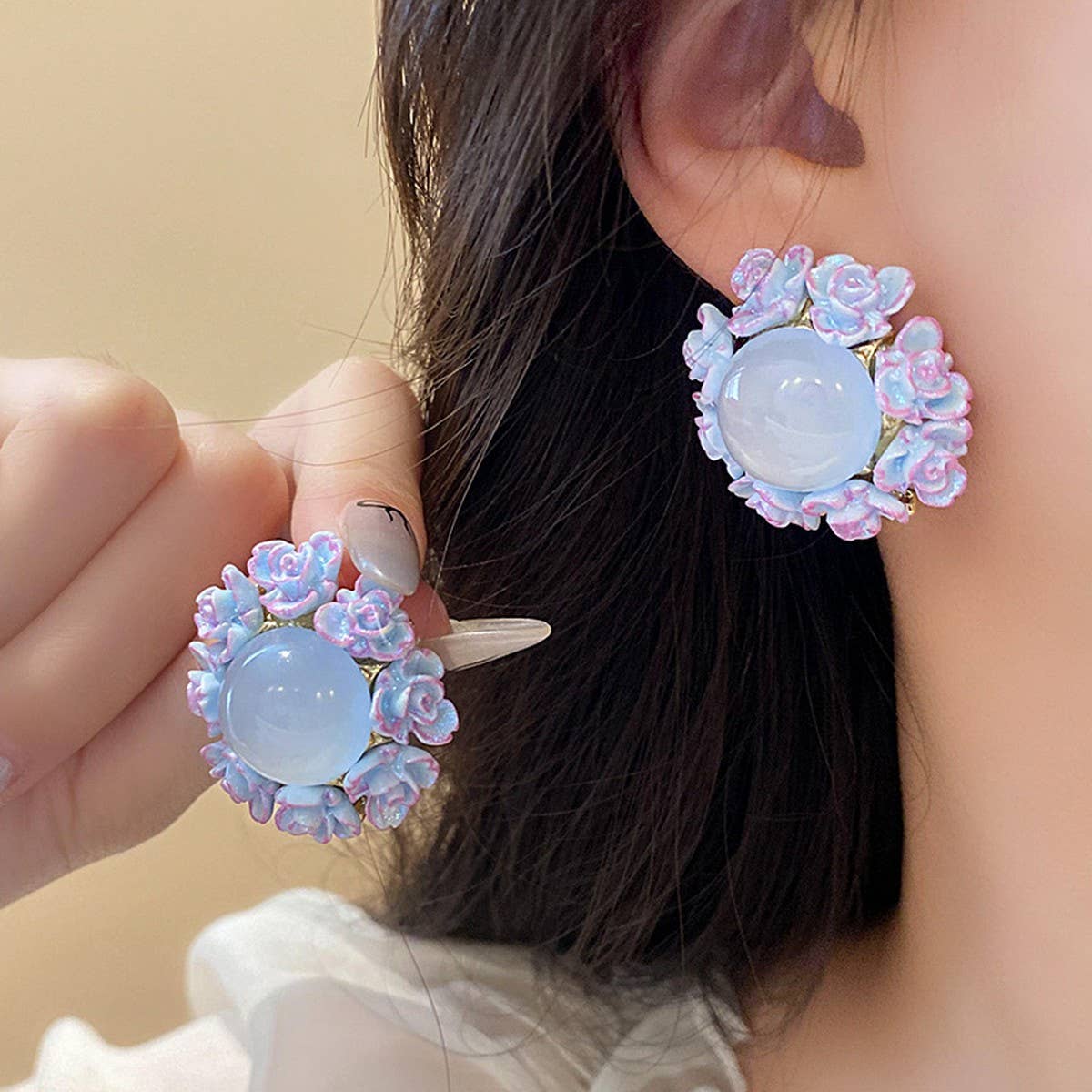 SWEET GIRLY ROUND FLOWER EARRINGS